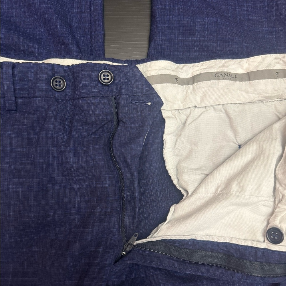 Canali Men's Navy Blue Checkered Pants 100% Wool 36 x 52 - Picture 4 of 7